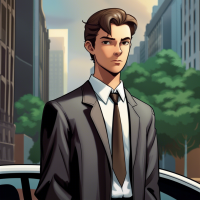 a 17 year old boy, brown hair, slight receding hairline, looks almost like bruce wayne in style
