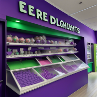 Eerie Delights a shop that sells candy and spooky creations, purple and green colors  
